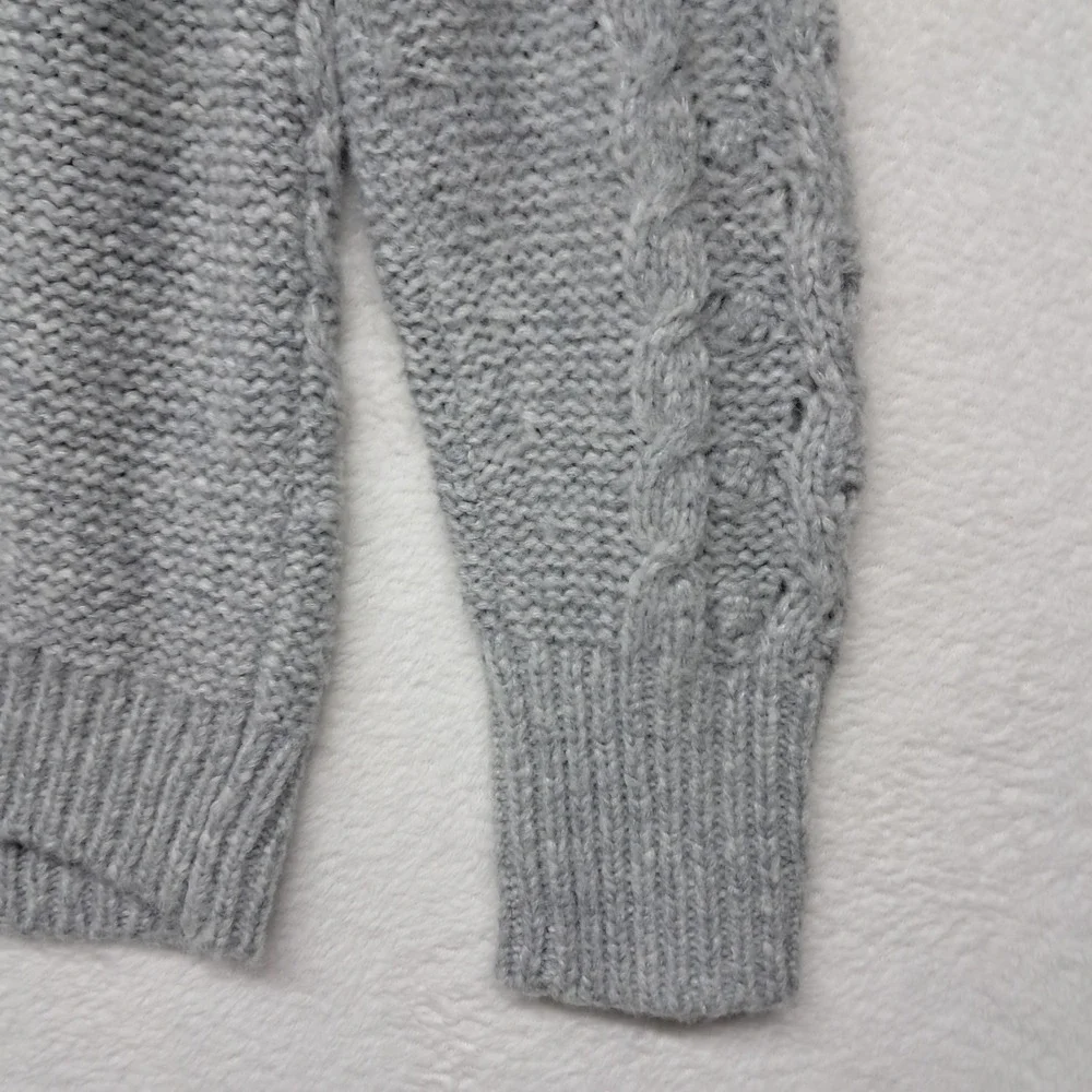 J. Crew Sweater Women's Medium Gray Pointelle Wool Alpaca Popcorn Flowers Winter